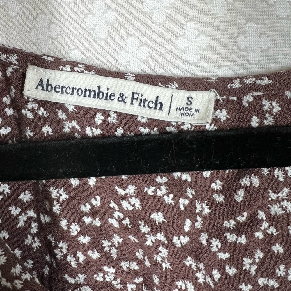 Abercrombie &‎ Fitch Brown White Floral Button Up Puff Sleeve Cropped Top - Picture 3 of 7
